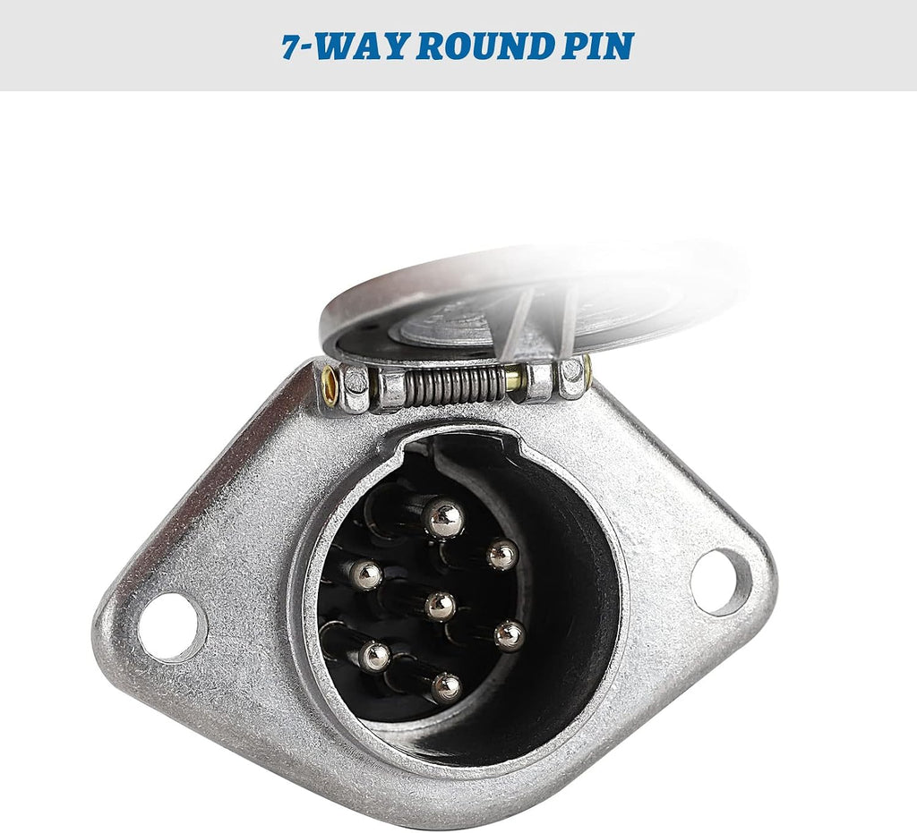 7-Pin round Vehicle-Side Female-End Socket Replacement SAE J560 Style, Die-Cast Zinc Housing 7-Way round Electrical Connector, Semi Truck Trailer Wiring Harness Car End - Sliver