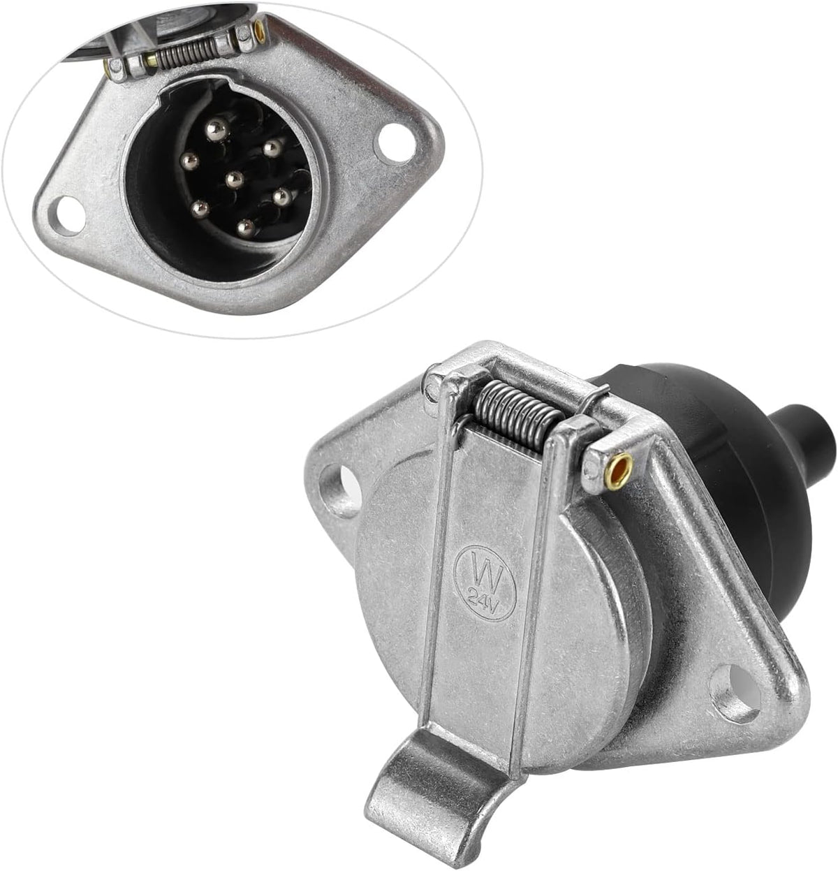 7-Pin round Vehicle-Side Female-End Socket Replacement SAE J560 Style, Die-Cast Zinc Housing 7-Way round Electrical Connector, Semi Truck Trailer Wiring Harness Car End - Sliver
