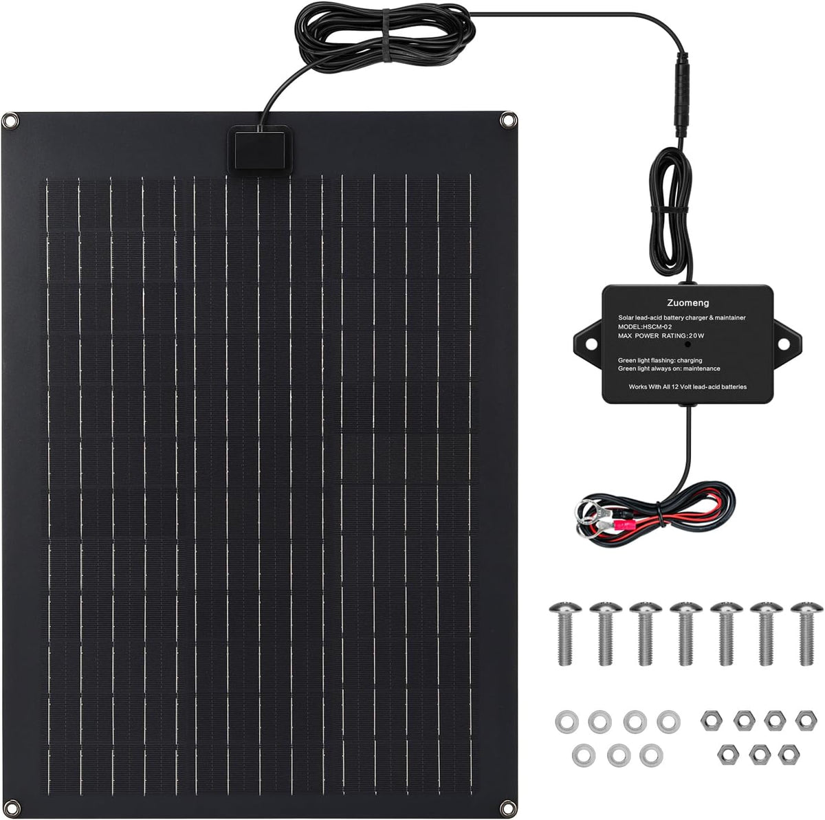 Solar Battery Charger Maintainer,  20W Solar Panel Kit for Dump Trailer Built-In Maintenance Pulse & Intelligent MPPT Charge Controller, Waterproof, Suitable for 12V Lead-Acid Battery