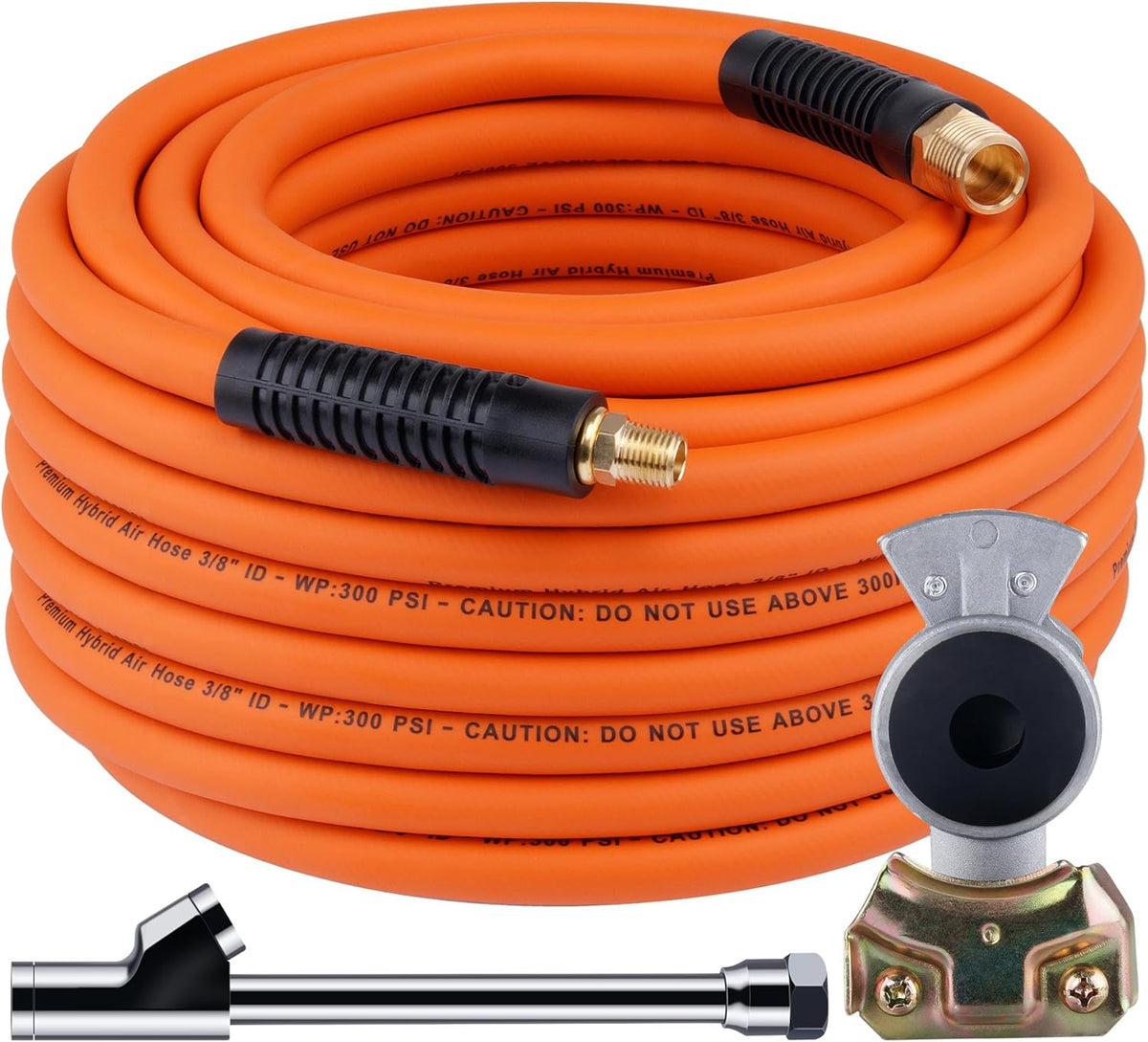 Truck Tire Inflator Kit, 3/8” X 50FT Hybrid Air Hose with 1/4" Chuck and 1/2" NPT Universal Gladhand Connection