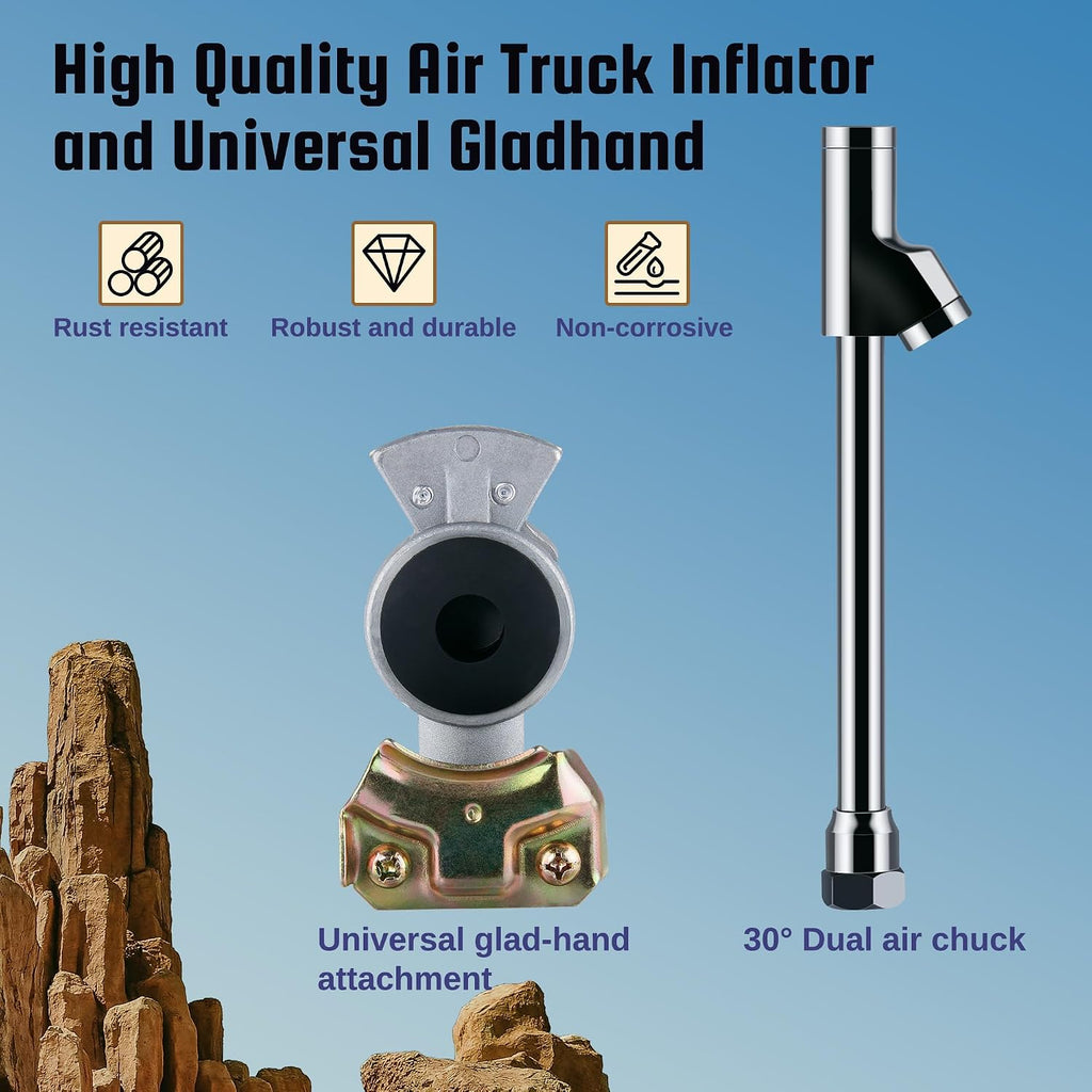 Truck Tire Inflator Kit, 3/8” X 50FT Hybrid Air Hose with 1/4" Chuck and 1/2" NPT Universal Gladhand Connection
