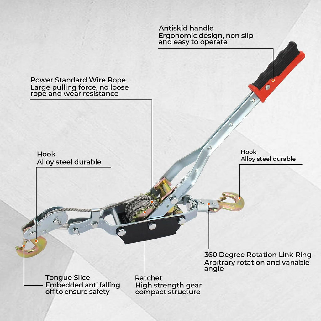 4 Ton Winch Ratchet Tool, 2 Hook Dual Gear Power Puller,8800 Lbs Pulling Capacity Boat Marine,Heavy Duty Cable Come along Tool,Automotive Hoist Winch Puller