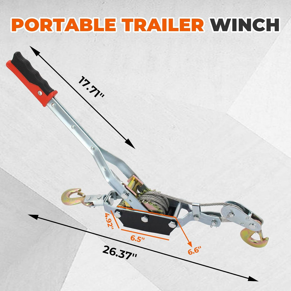 4 Ton Winch Ratchet Tool, 2 Hook Dual Gear Power Puller,8800 Lbs Pulling Capacity Boat Marine,Heavy Duty Cable Come along Tool,Automotive Hoist Winch Puller