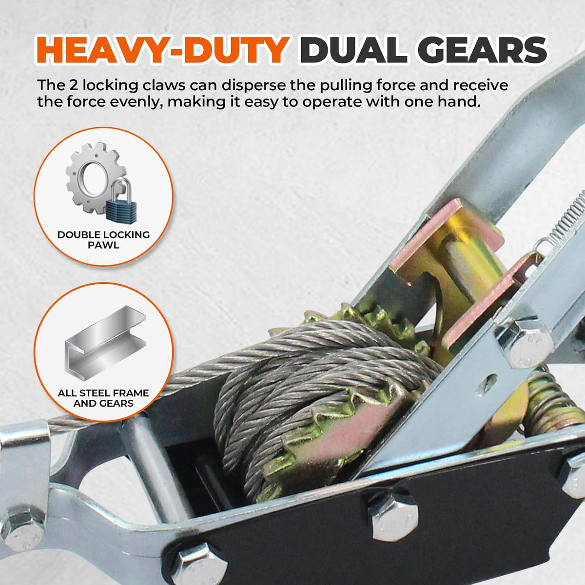 4 Ton Winch Ratchet Tool, 2 Hook Dual Gear Power Puller,8800 Lbs Pulling Capacity Boat Marine,Heavy Duty Cable Come along Tool,Automotive Hoist Winch Puller