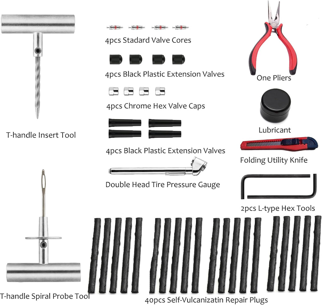 Tire Plug Kit - 68Pcs Heavy Duty Tire Repair Kit, Universal Tire Repair Tools to Fix Punctures and Plug Flats Patch Kit for Car Motorcycle, Truck, ARB，ATV, Tractor, RV, SUV, Trailer