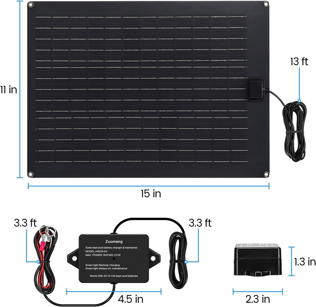 Solar Battery Charger Maintainer,  20W Solar Panel Kit for Dump Trailer Built-In Maintenance Pulse & Intelligent MPPT Charge Controller, Waterproof, Suitable for 12V Lead-Acid Battery