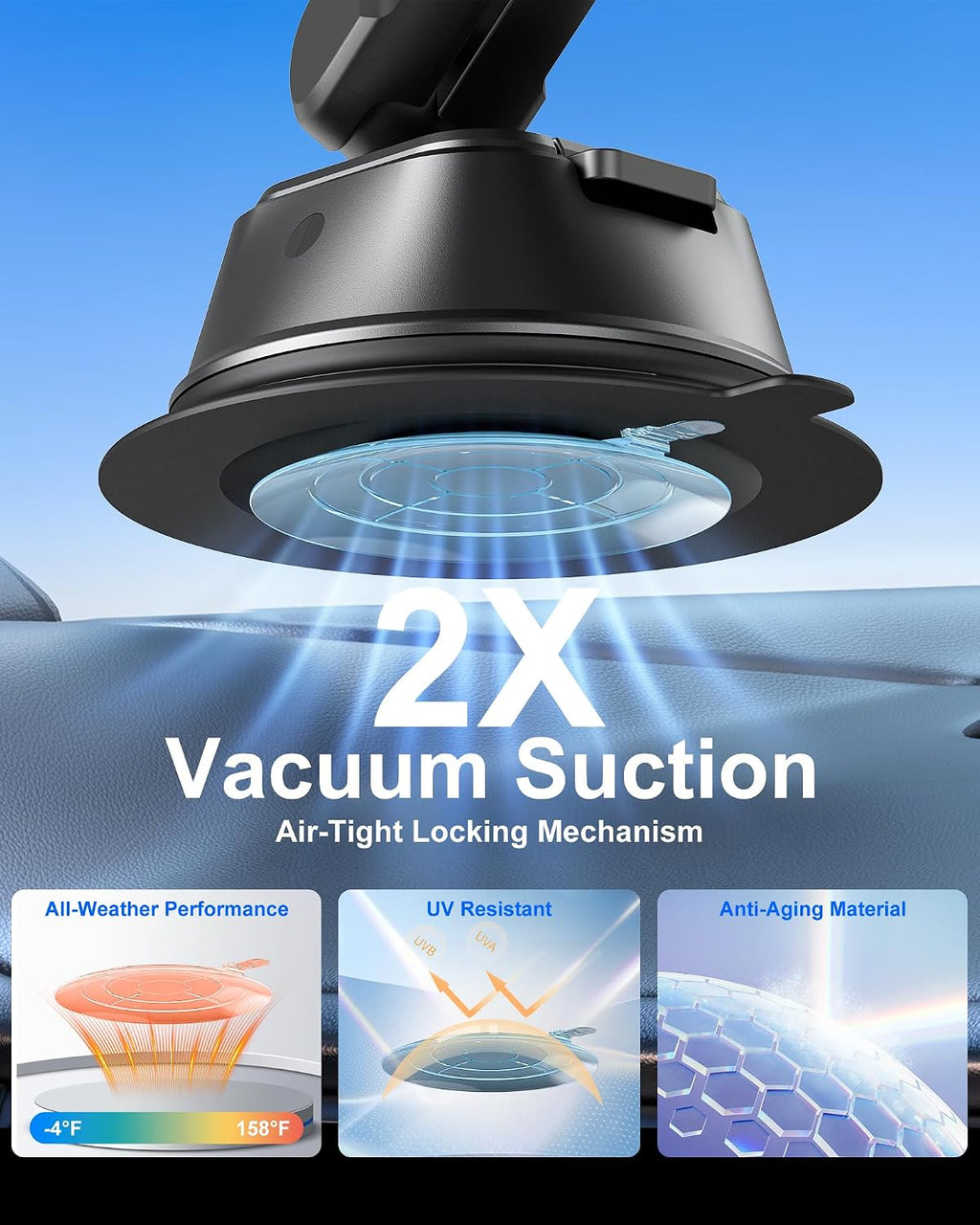 Magnetic Vacuum Suction Cup Phone Mount for Truck & Car, Heavy Duty Semi Truck Holder, 17X Strong Magnets, Adjustable Aluminum Arm Windshield Dashboard Window Mount for Magsafe Iphone 12–17 & Samsung