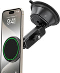 Magnetic Vacuum Suction Cup Phone Mount for Truck & Car, Heavy Duty Semi Truck Holder, 17X Strong Magnets, Adjustable Aluminum Arm Windshield Dashboard Window Mount for Magsafe Iphone 12–17 & Samsung