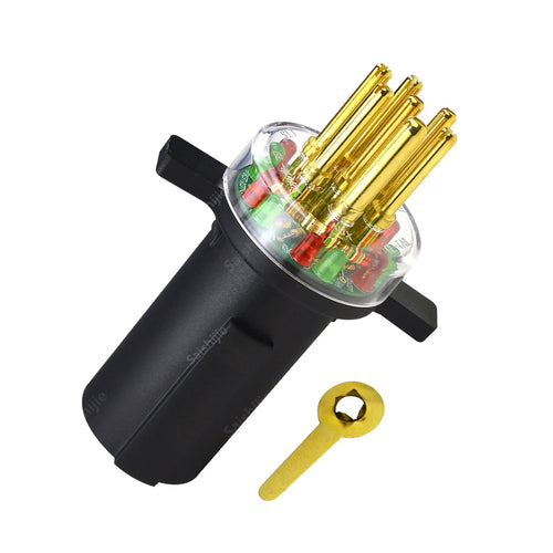 7-Way round Pin Trailer Truck Circuit Plug Tester Replace 7865L, Trailer Tractor Light Tester for Testing Turn Signals