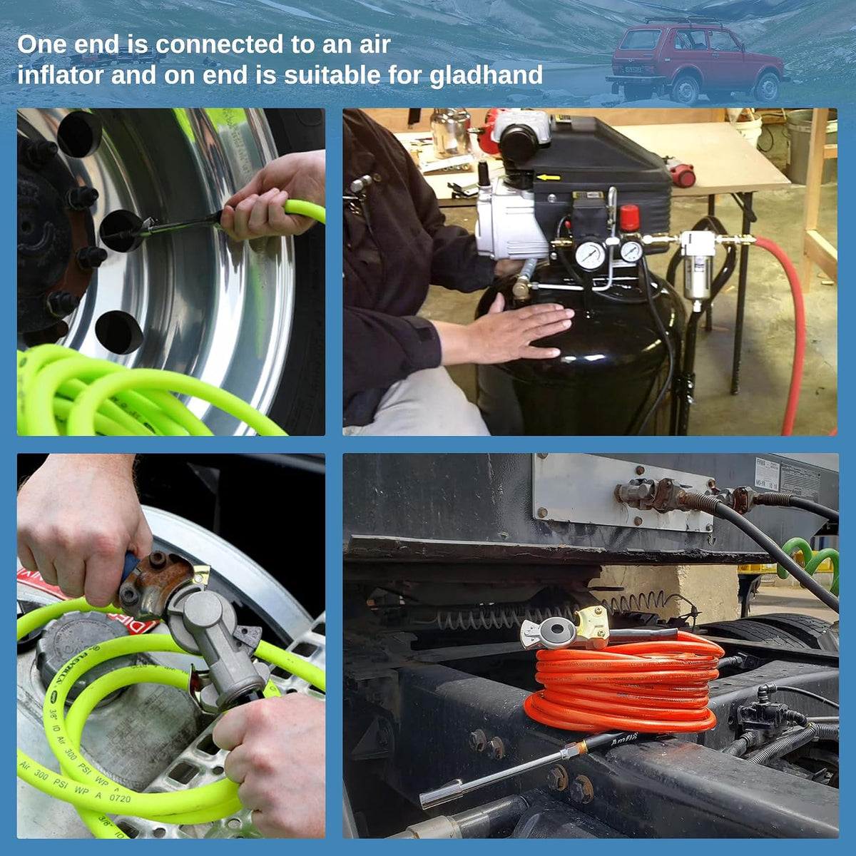 Truck Tire Inflator Kit, 3/8” X 50FT Hybrid Air Hose with 1/4" Chuck and 1/2" NPT Universal Gladhand Connection