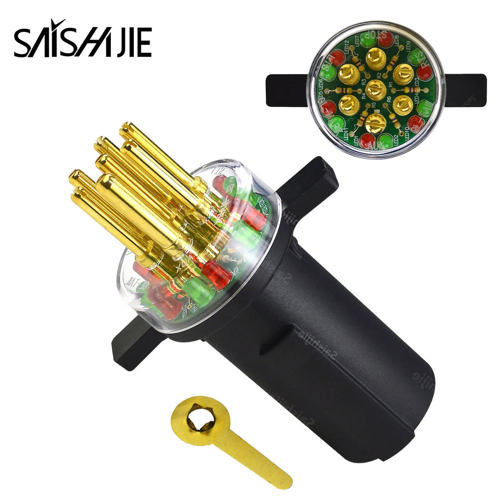 7-Way round Pin Trailer Truck Circuit Plug Tester Replace 7865L, Trailer Tractor Light Tester for Testing Turn Signals