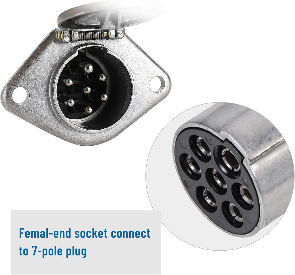 7-Pin round Vehicle-Side Female-End Socket Replacement SAE J560 Style, Die-Cast Zinc Housing 7-Way round Electrical Connector, Semi Truck Trailer Wiring Harness Car End - Sliver