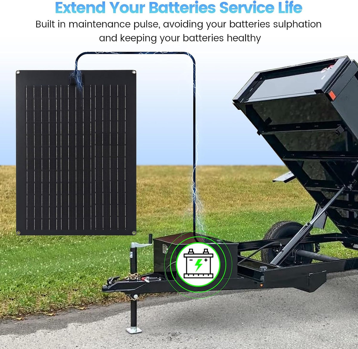Solar Battery Charger Maintainer,  20W Solar Panel Kit for Dump Trailer Built-In Maintenance Pulse & Intelligent MPPT Charge Controller, Waterproof, Suitable for 12V Lead-Acid Battery