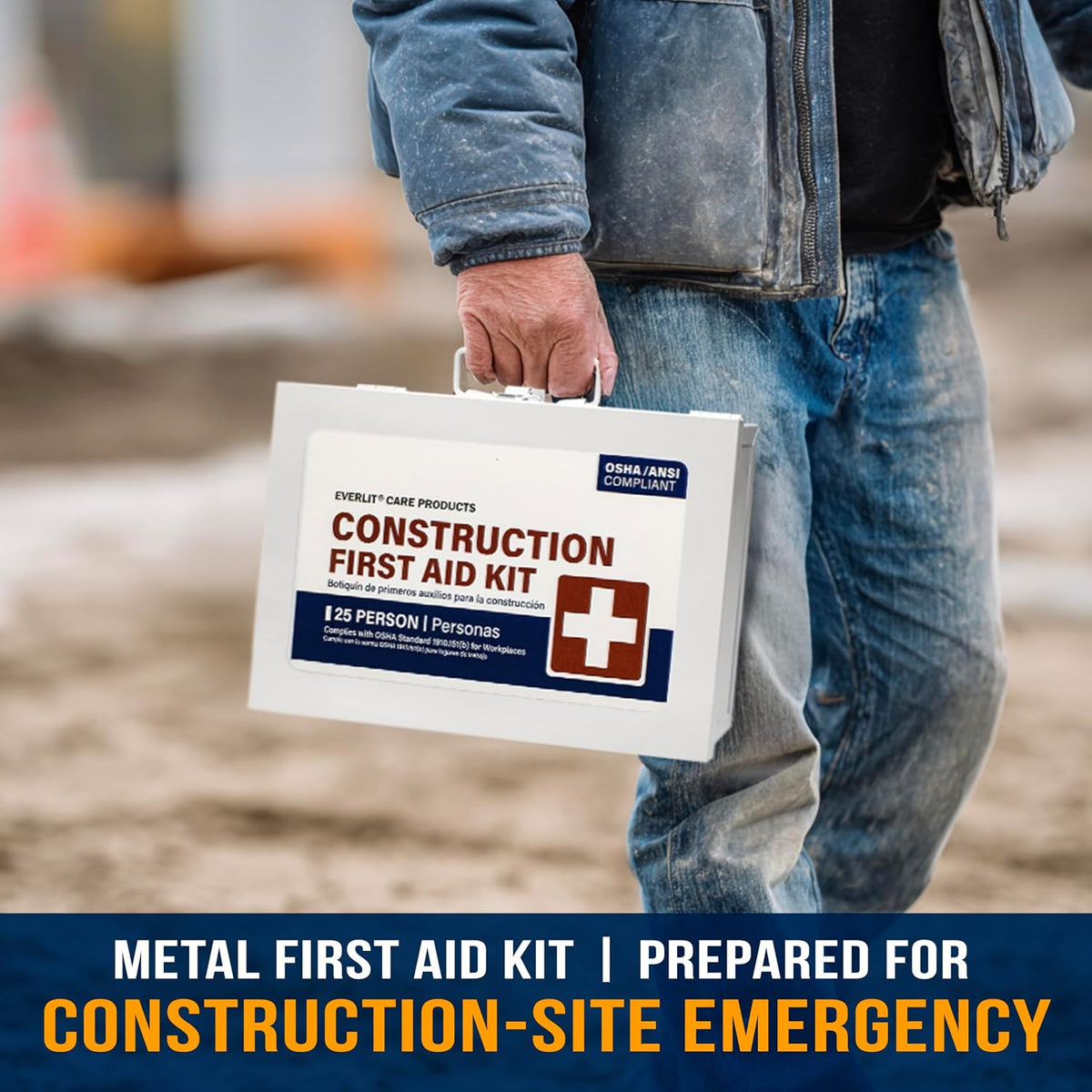 185 Pcs Metal First Aid Kit for Contractors, Construction Site, OSHA Compliant, Workshop, Business, Commercial Truck Vehicle DOT, Wall Mount Box, All-Purpose