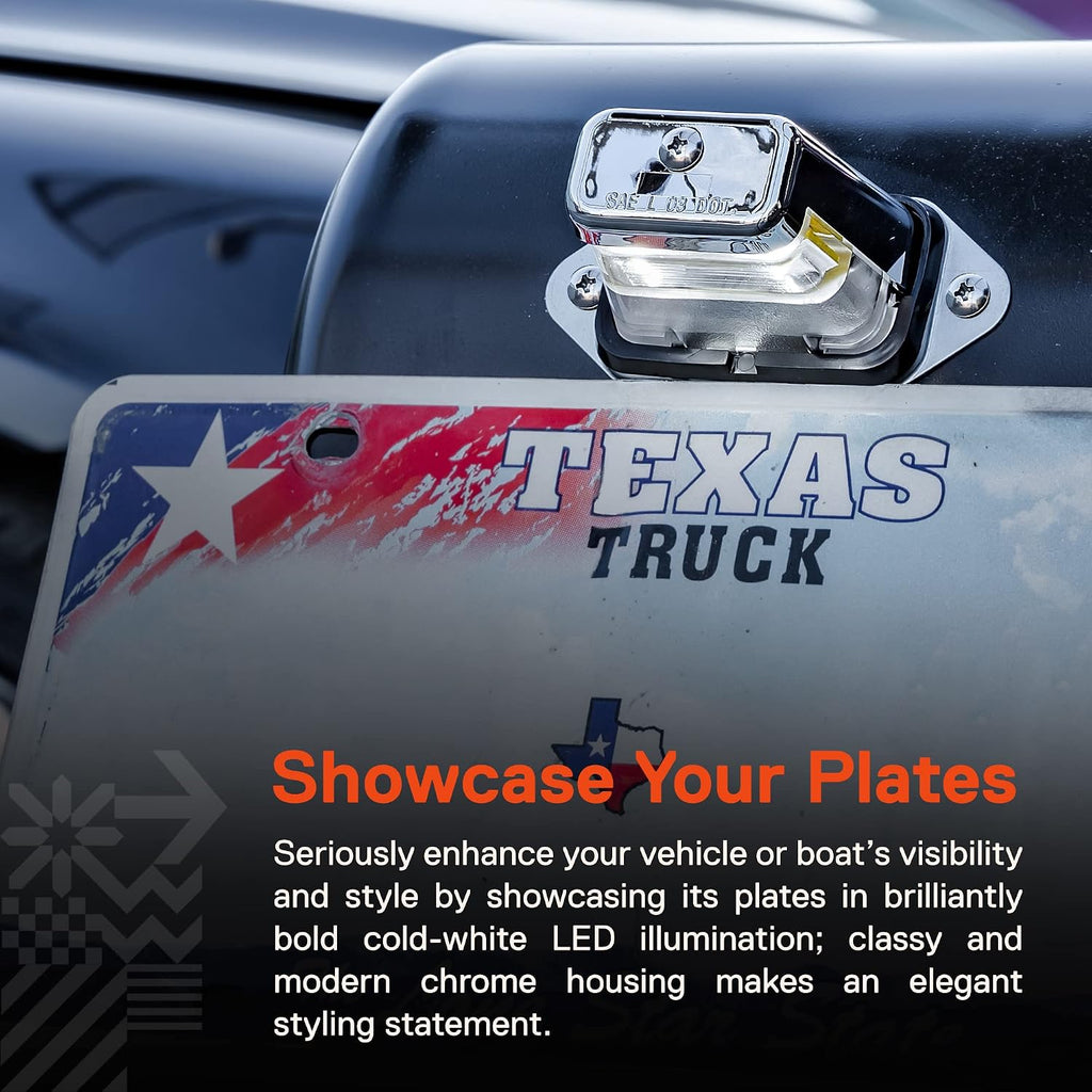 TRUE MODS Chrome LED Trailer License Plate Light, Surface Mount Tag Lamp