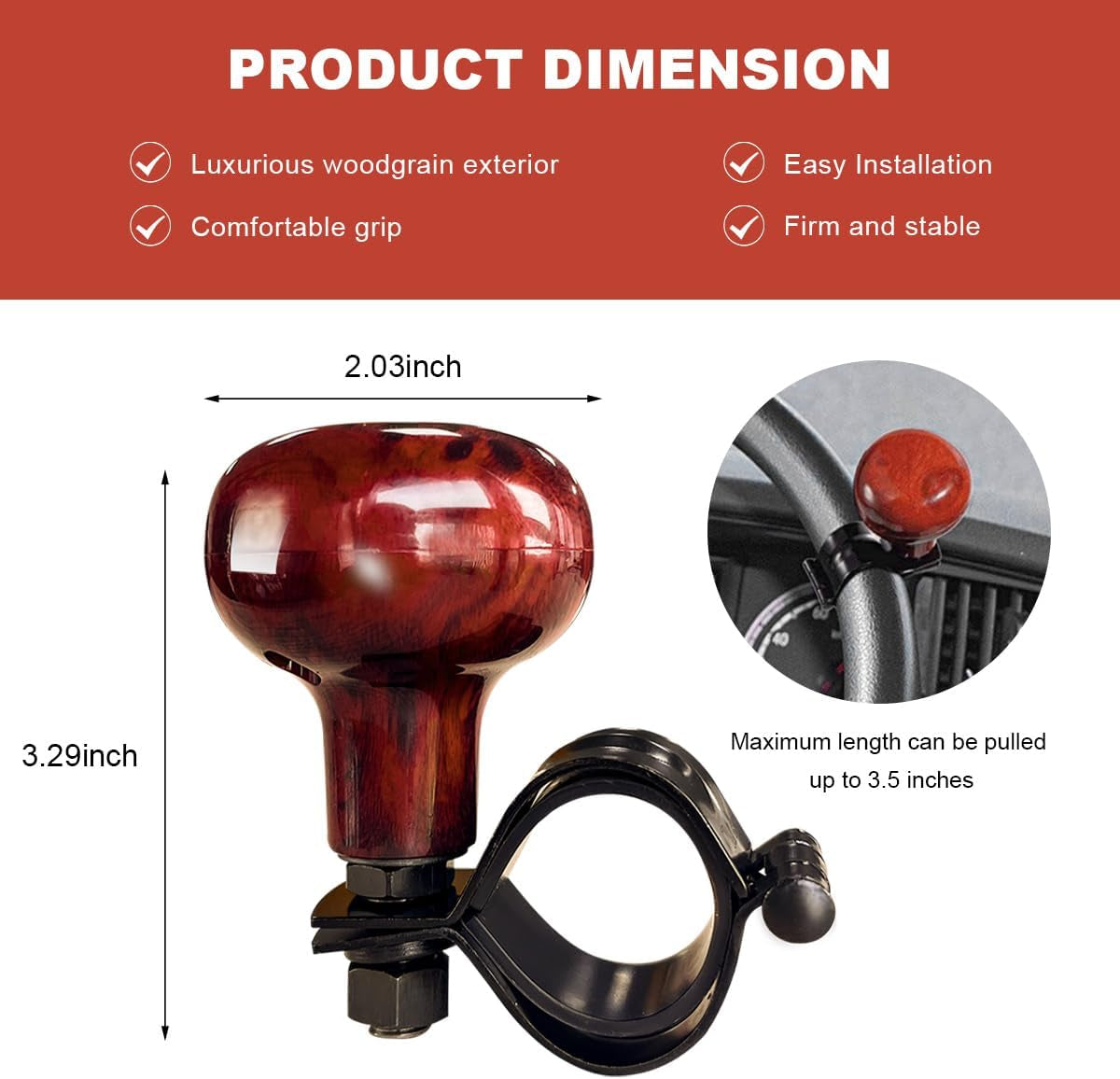 Woodgrain Steering Wheel Spinner Knob, Smooth Turning Assist Grip Ball Driving Power Handle Spinner, Universal Steering Wheel Knob for Car Semi Truck Tractor Boat (Wood)