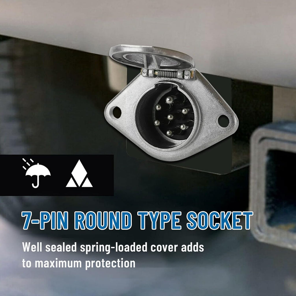 7-Pin round Vehicle-Side Female-End Socket Replacement SAE J560 Style, Die-Cast Zinc Housing 7-Way round Electrical Connector, Semi Truck Trailer Wiring Harness Car End - Sliver