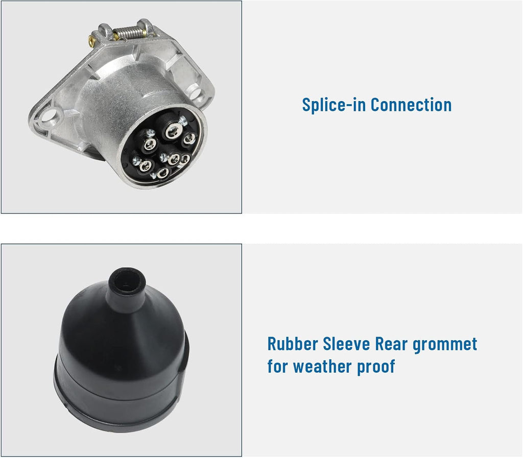 7-Pin round Vehicle-Side Female-End Socket Replacement SAE J560 Style, Die-Cast Zinc Housing 7-Way round Electrical Connector, Semi Truck Trailer Wiring Harness Car End - Sliver