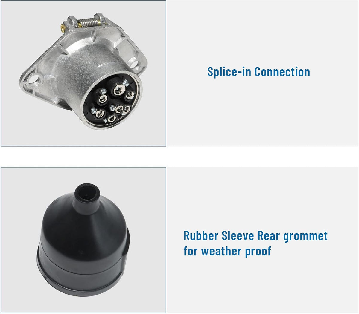 7-Pin round Vehicle-Side Female-End Socket Replacement SAE J560 Style, Die-Cast Zinc Housing 7-Way round Electrical Connector, Semi Truck Trailer Wiring Harness Car End - Sliver